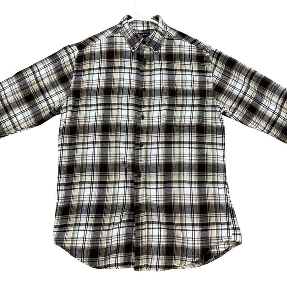 Croft Barrow‎ Shirt Mens Medium Brown Plaid Button Down Long Sleeve EUC